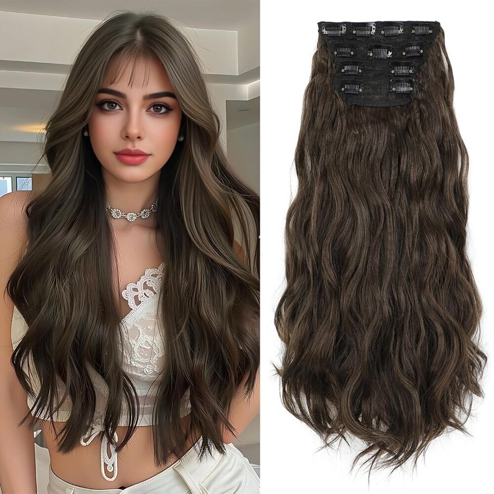 Clip In Hair Extensions Synthetic Curly Wave 20 Inch 4 Pcs Natural Style